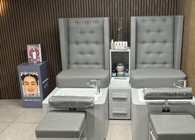 Elegant pedicure chairs at Violet Nails Salon By Vi At Allertons Leeds, Leeds, England, GB for a relaxing experience.