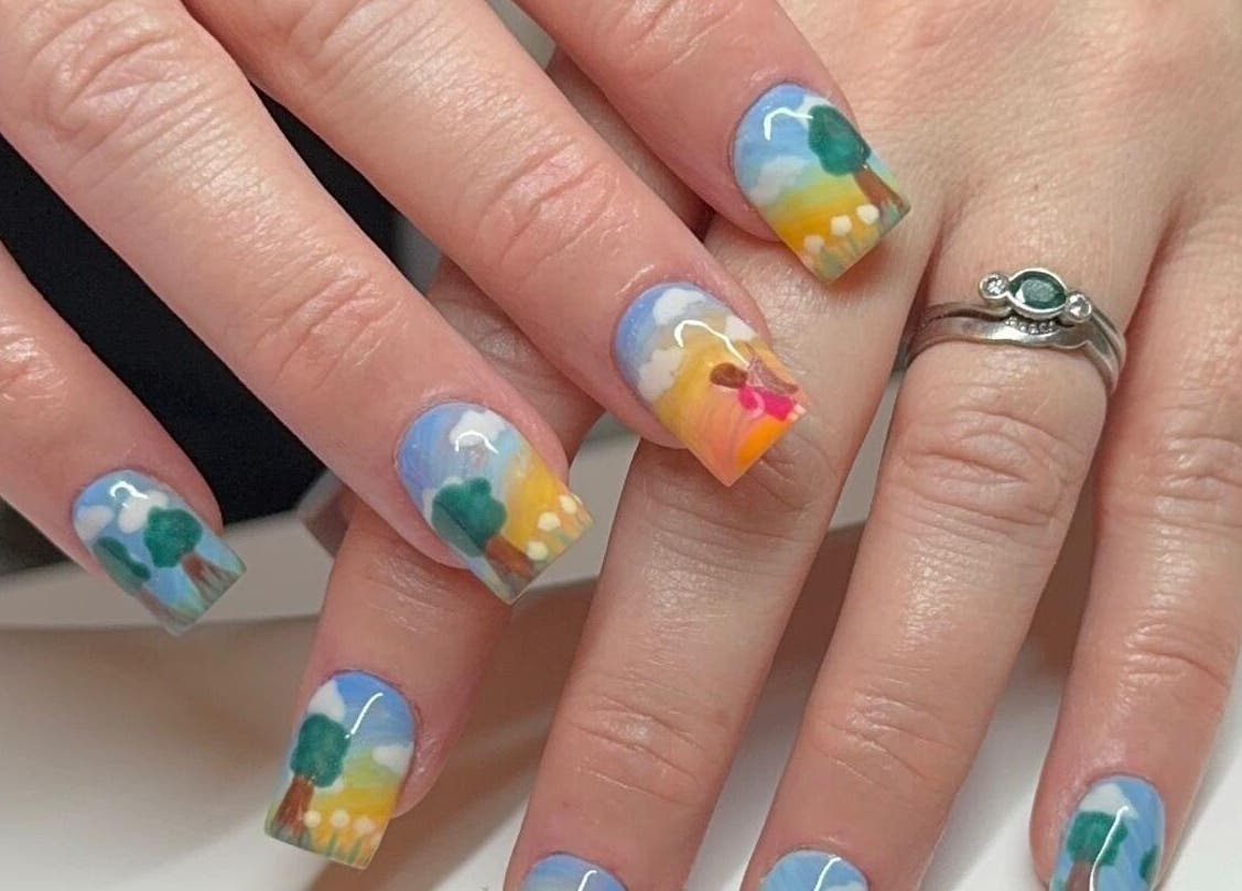 Vibrant landscape nail art at Madison - Beauty Studio in Poole, England, GB offers a stunning visual experience.