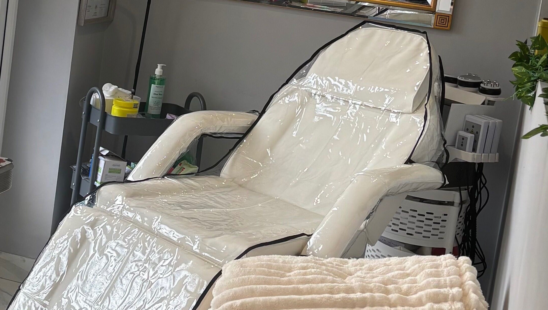 Luxurious spa chair in LSC Beauty & Aesthetics, Cardiff, Wales, GB, offering premium beauty treatments.