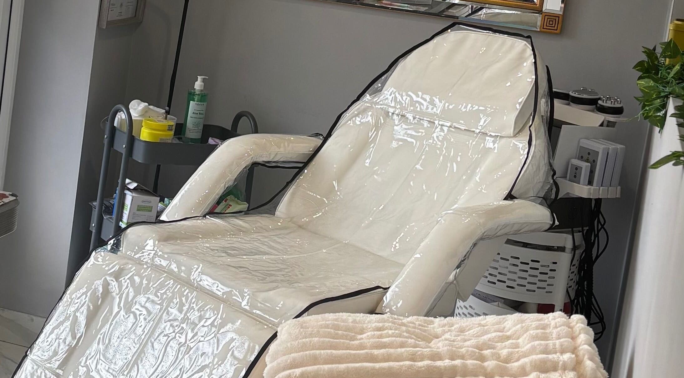 Luxurious spa chair in LSC Beauty & Aesthetics, Cardiff, Wales, GB, offering premium beauty treatments.