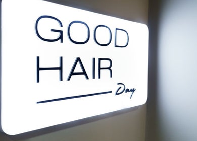 Illuminated sign reading 'Good Hair Day' at Zhihairspa, Port Harcourt, Rivers, NG.