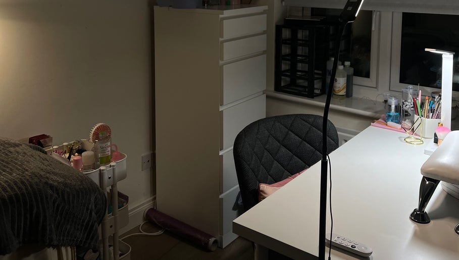 Cozy, well-organized beauty workspace at Beauty_byemxx in Lucan, County Dublin, IE showcasing elegant decor.