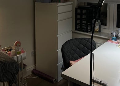 Cozy, well-organized beauty workspace at Beauty_byemxx in Lucan, County Dublin, IE showcasing elegant decor.