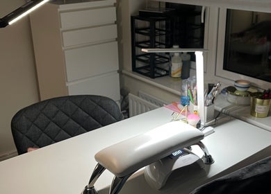 Nail station at Beauty_byemxx in Lucan, County Dublin, IE. Well-lit table with tools and decor.