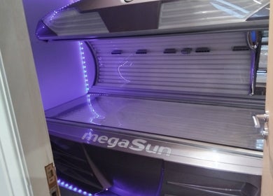 High-tech sunbed at Hairabelles, offering premium tanning services in Bolton, England, GB.