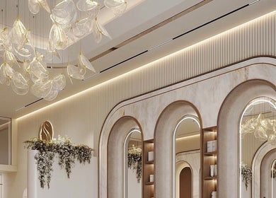 Luxurious interior of Laviish Luxe Beauty in Houston, Texas, US with elegant lighting and decor.