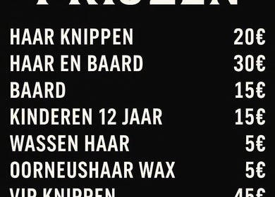 قائمة أسعار الخدمات في صالون حاشم، نازاريث-دي بينت، فلاندرن، بلجيكا.