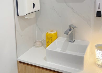 Elegant sink area at Hydra Skin Spa Beauty, Leichhardt, New South Wales, AU, highlighting luxury and cleanliness.