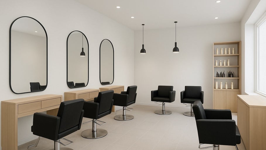 Contemporary salon chairs and mirrors at RawLockerz, Fort Lauderdale, Florida, US.
