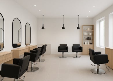 Modern salon interior at RawLockerz in Fort Lauderdale, Florida, US, featuring sleek black chairs and mirrors.