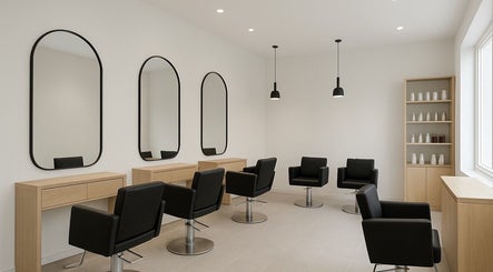 Sleek salon interior at RawLockerz in Fort Lauderdale, Florida, US with modern styling chairs and mirrors.