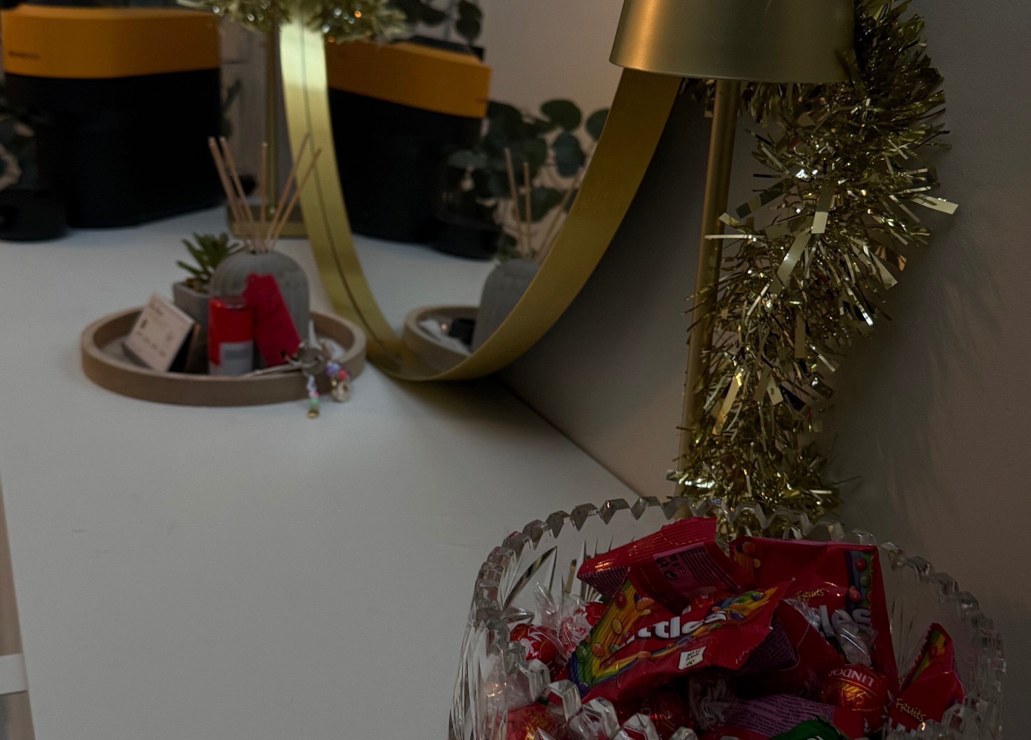 Festive decorations at The Brow Department, Wembley, England, GB, create an inviting beauty space.