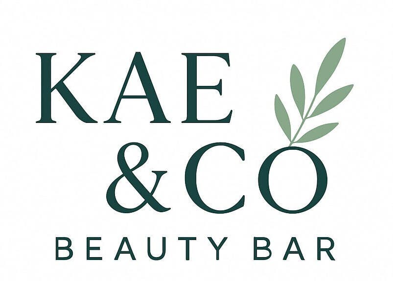 Kae & Co Beauty Bar logo featuring elegant typography and leaves in Lakelands, Western Australia, AU.