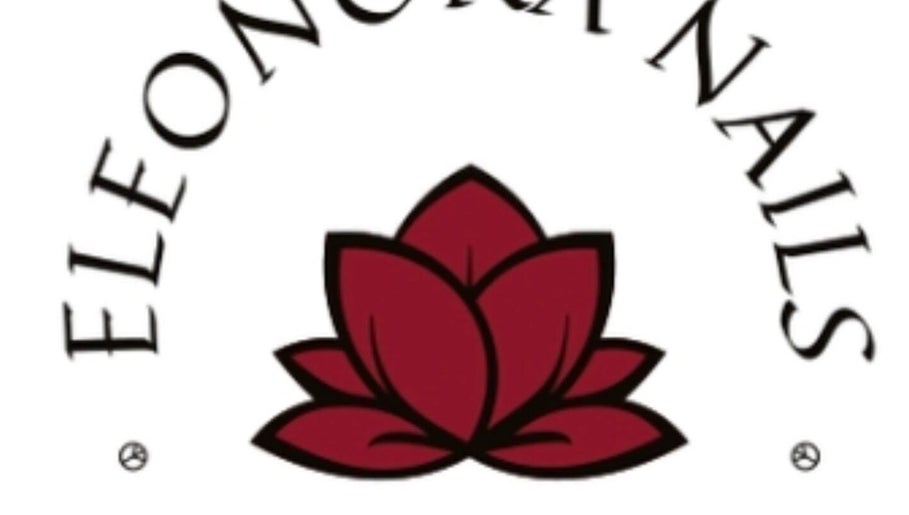 Logo elegante di Eleonora Nails a Almè, Lombardia, IT con fiore rosso su sfondo bianco.