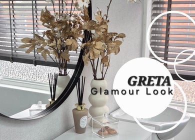 Chic vanity setup with elegant decor at Greta Glamour Look, Leicester, England, GB.