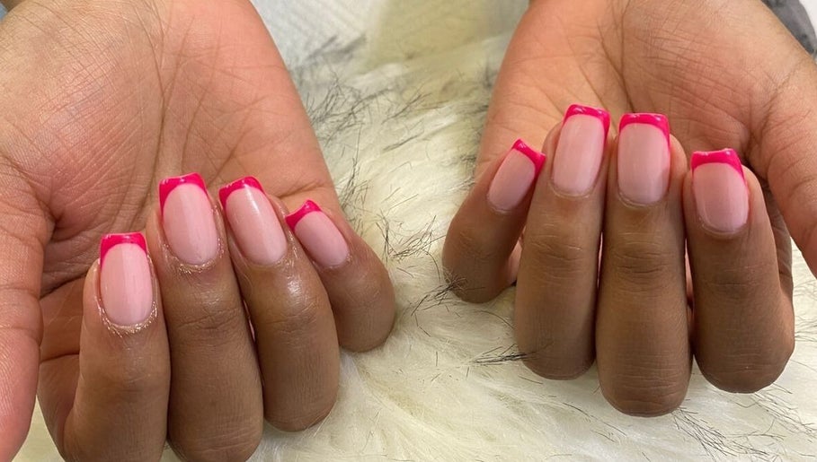 Elegant pink French manicure at Lyn's beauty studio, Sandton, Gauteng, ZA.