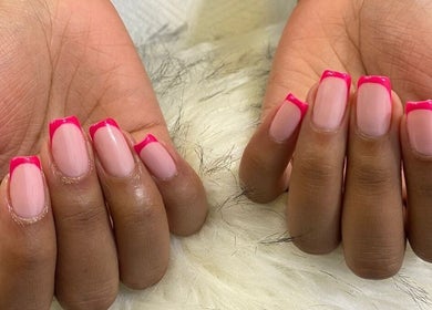 Elegant pink French manicure at Lyn's beauty studio, Sandton, Gauteng, ZA.