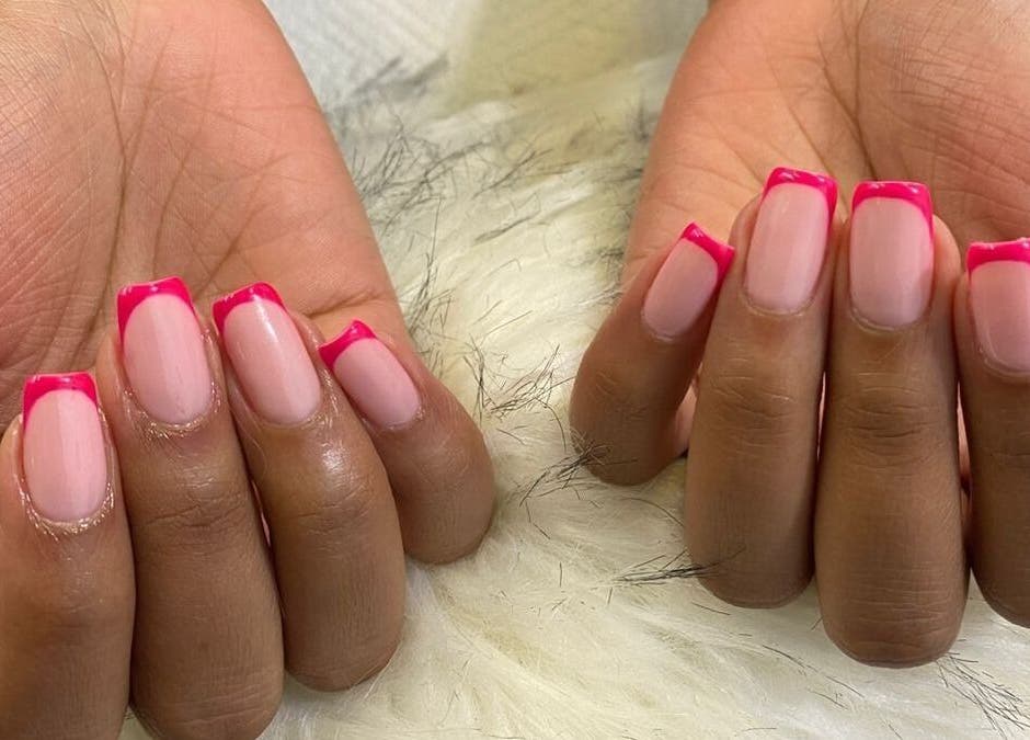 Elegant pink French manicure at Lyn's beauty studio, Sandton, Gauteng, ZA.