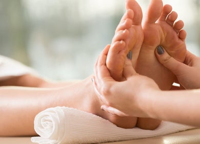 Relaxing foot massage at Zone Therapy in Dromara, Northern Ireland, GB.