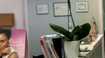 Northshore Health and Beauty reception with lush plant in Skokie, Illinois, US.