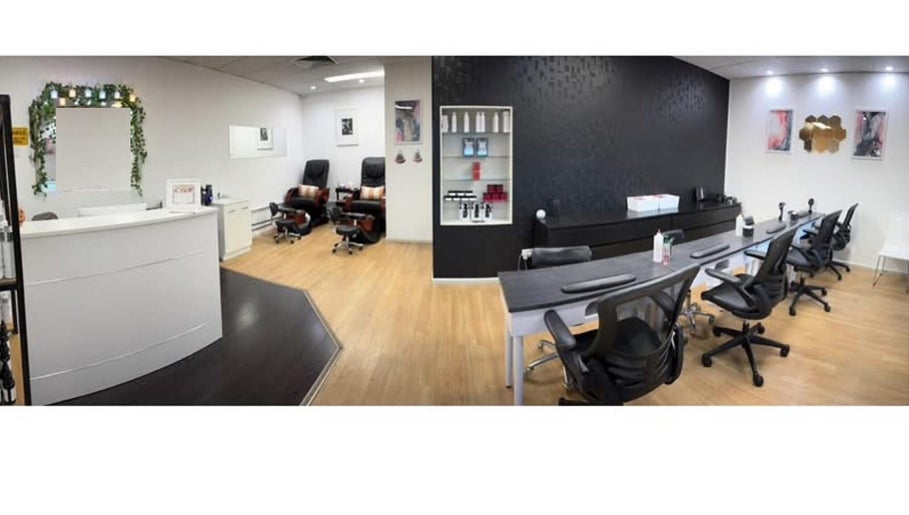 BeautyBar@Hills nail and pedicure stations with elegant decor in Rouse Hill, New South Wales, AU.