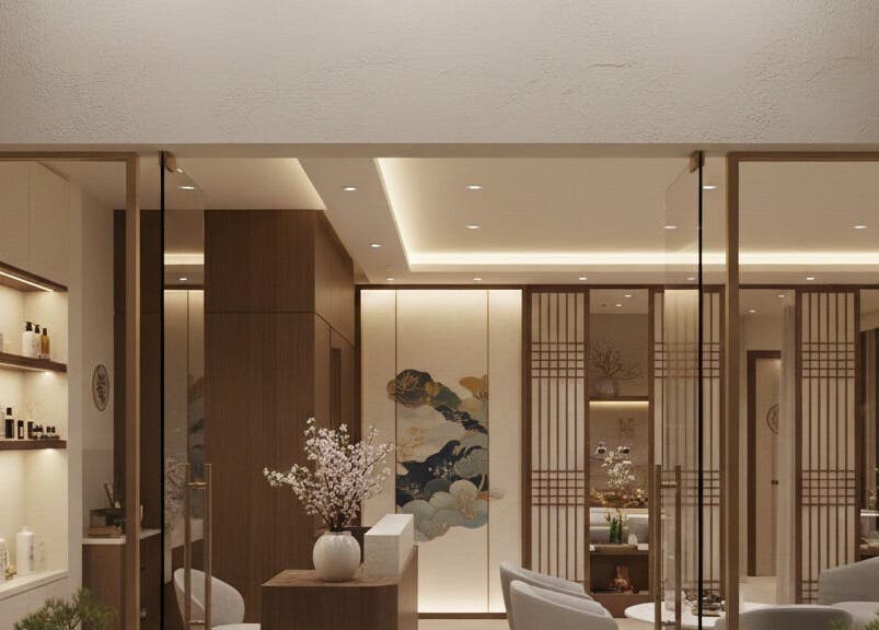 Elegant spa interior at Sanctuary Of You, San Juan, showcasing serene decor and soft lighting for ultimate relaxation.