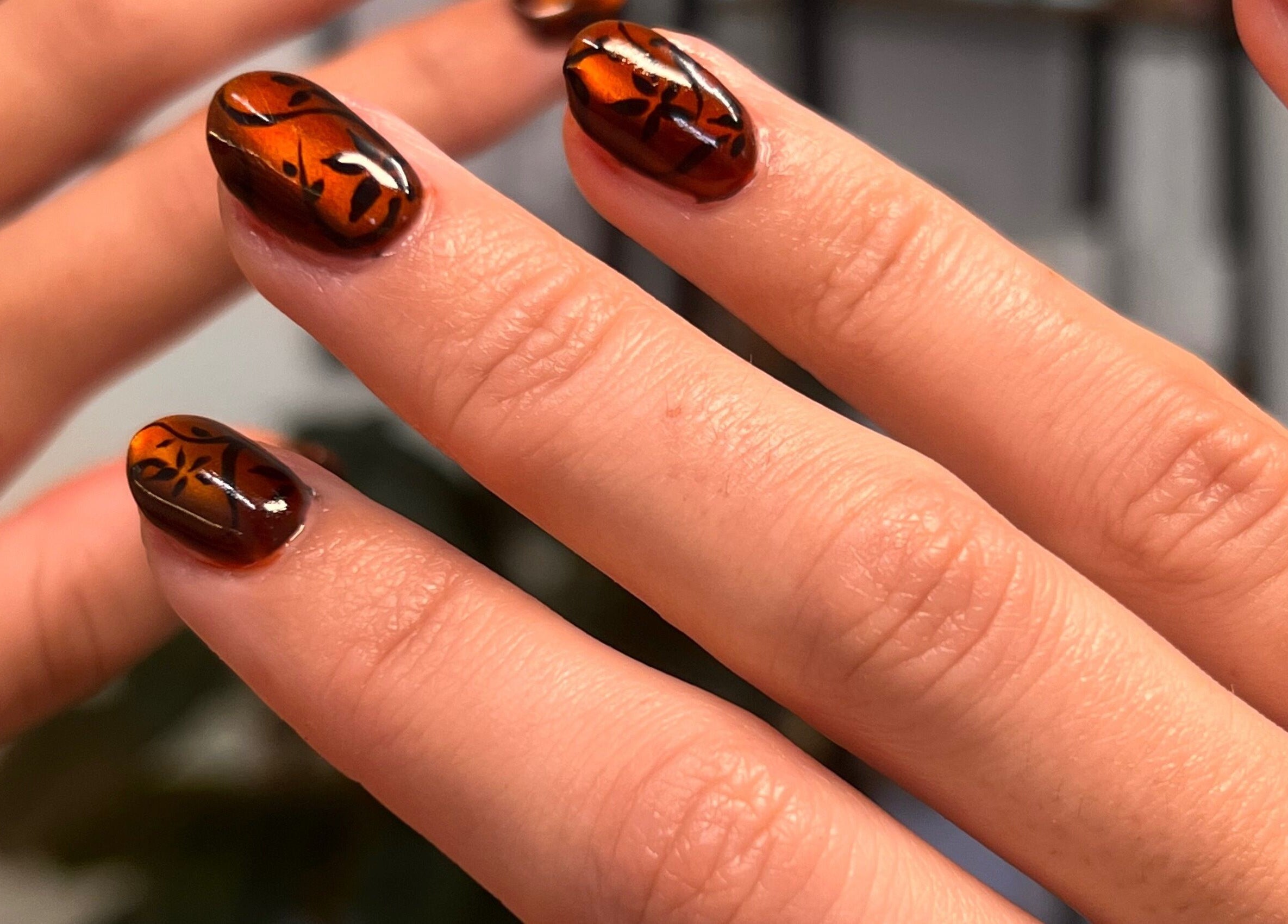 Close-up of artistic nail design at Amanda Does My Nails, Edinburgh, Scotland, GB.