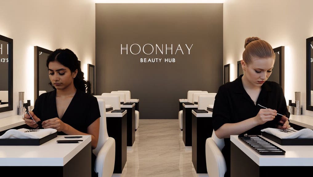 Nail artists working at Hoonhay Beauty Hub, Christchurch, Canterbury Region, NZ.