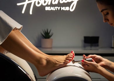Woman receiving pedicure at Hoonhay Beauty Hub in Christchurch, Canterbury Region, NZ.