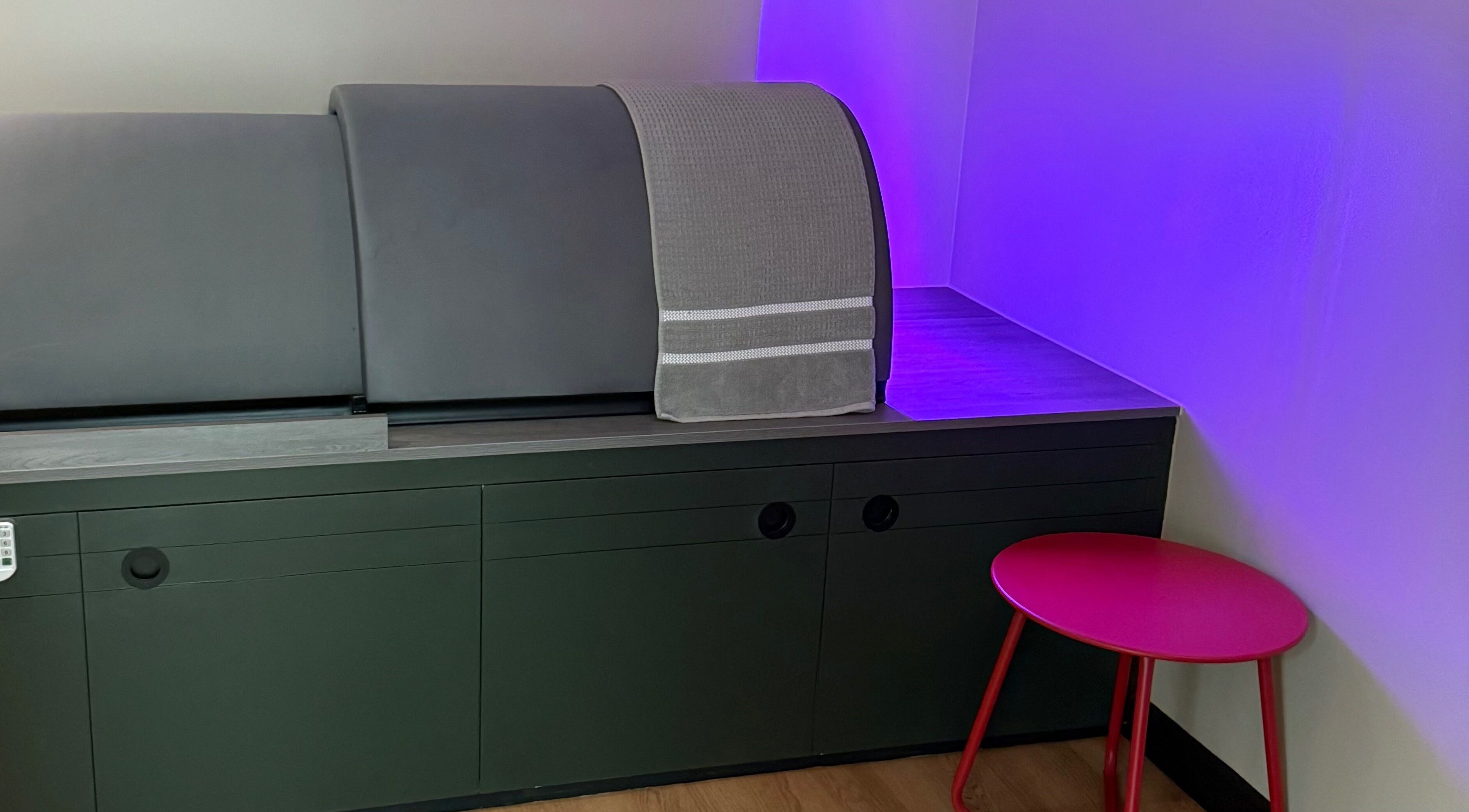 Relaxing wellness pod and vibrant decor at SweatBar - CITYFIT Brentford, Brentford, England, GB.