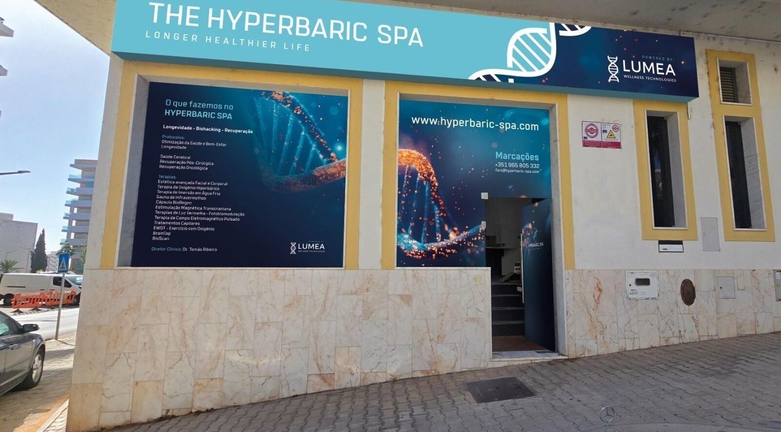 Entrance of Hyperbaric Spa Faro showcasing wellness services, located at Faro, Faro, PT.