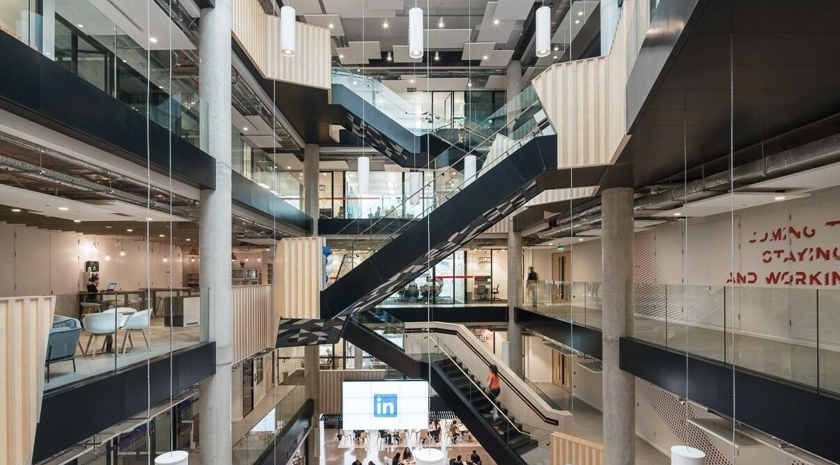 Interior view of modern atrium at Blow Salons Dublin, Dublin, County Dublin, IE, showcasing sleek architecture.
