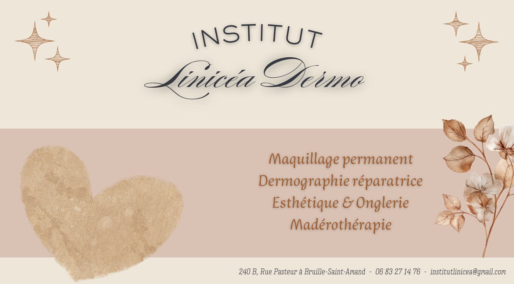 Carte de visite de Linicéa Dermo à Bruille-saint-amand, Hauts-de-france, FR, mettant en valeur ses services esthétiques.