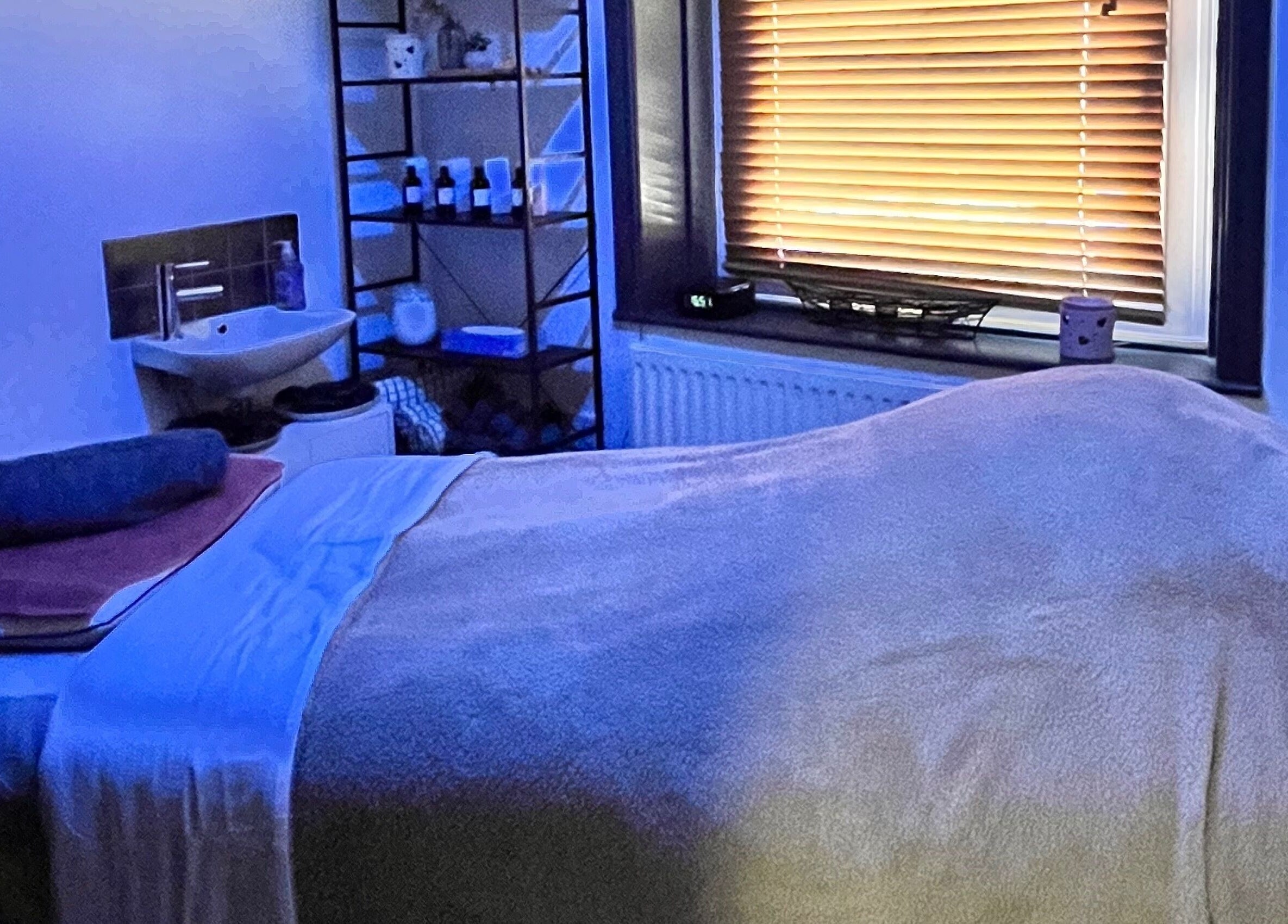 Tranquil massage room at Hattie’s Healing Massage For Ladies, Adlington, England, GB.