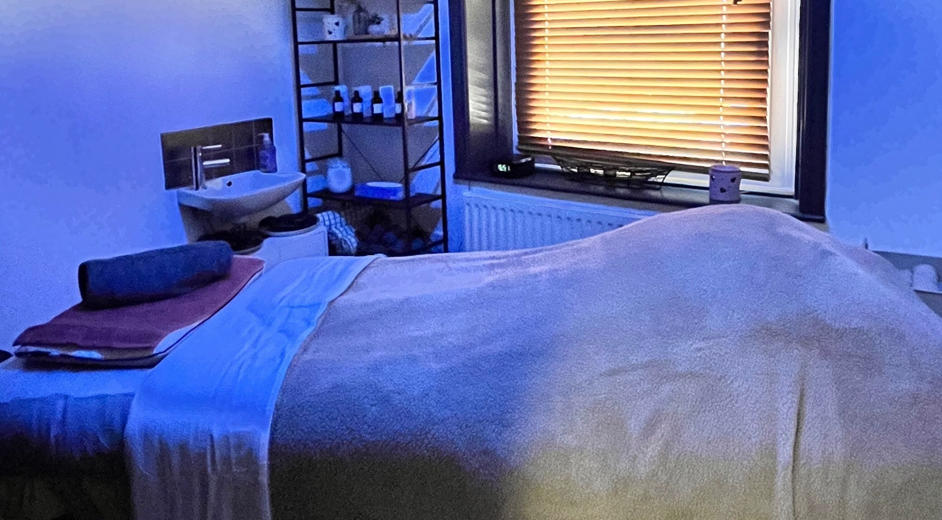 Tranquil massage room at Hattie’s Healing Massage For Ladies, Adlington, England, GB.