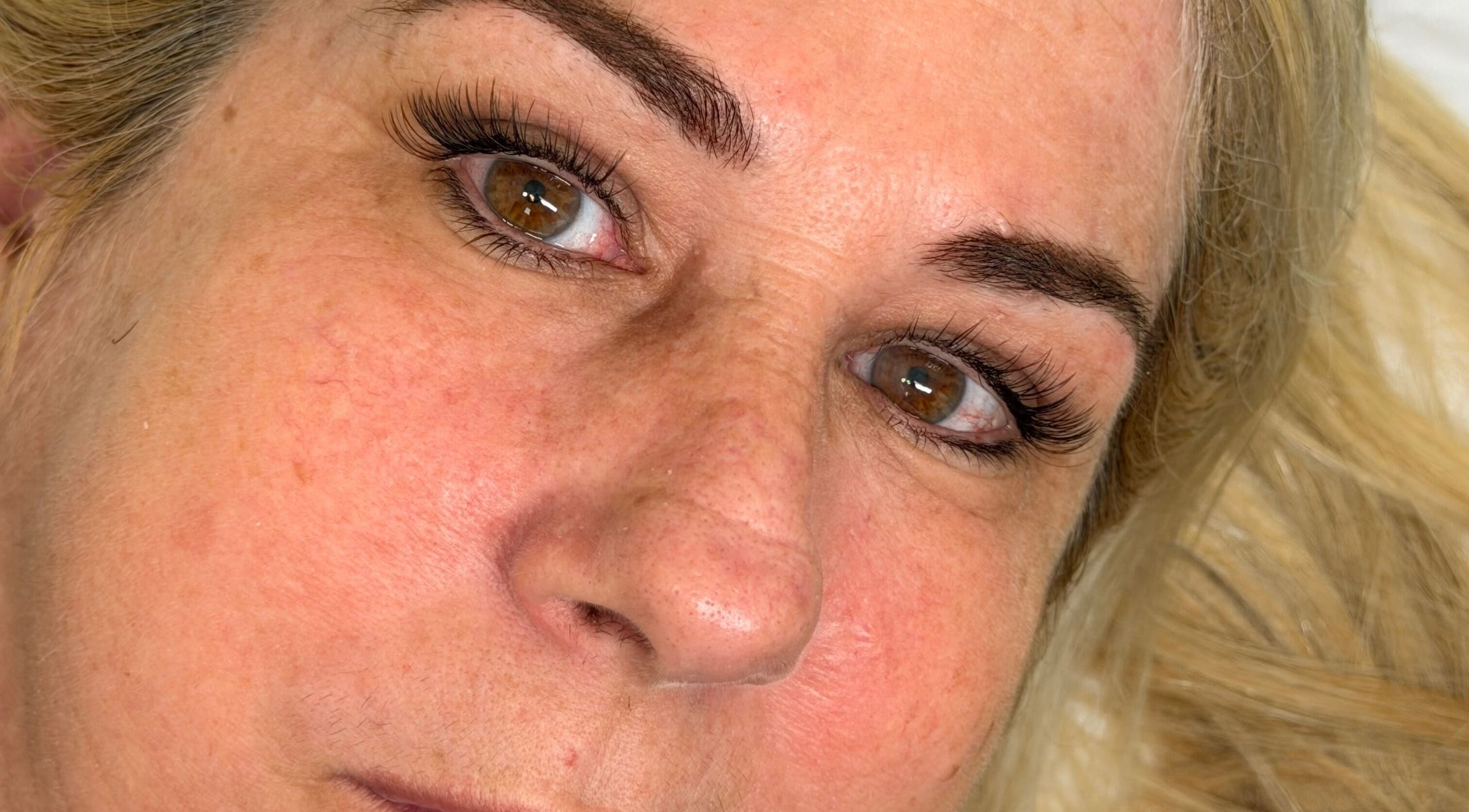 Close-up of eyelash extensions at Yisel Luxe Lashes in Cutler Bay, Florida, US.