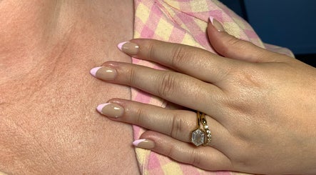 French manicure on elegant hand at Castaway Nailz, Griffin, Queensland, AU.