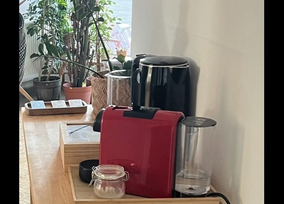 Kávéfőző és növények a LélelHang by Ambrózi Afrodité Budapest, Magyar, HU relaxáló sarkában.