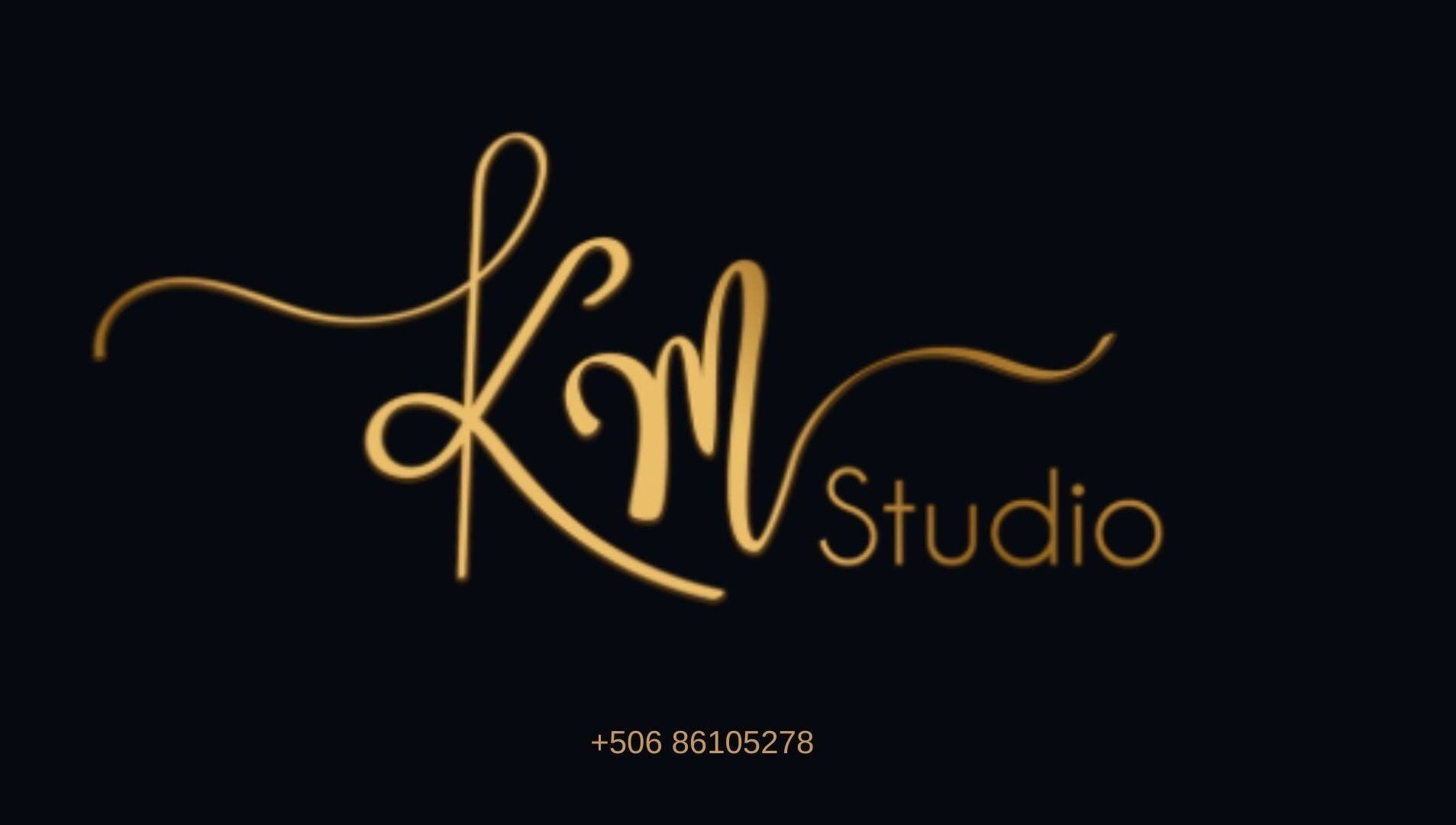 KMStudio elegant gold logo on black, located in Abangares, Guanacaste, CR.