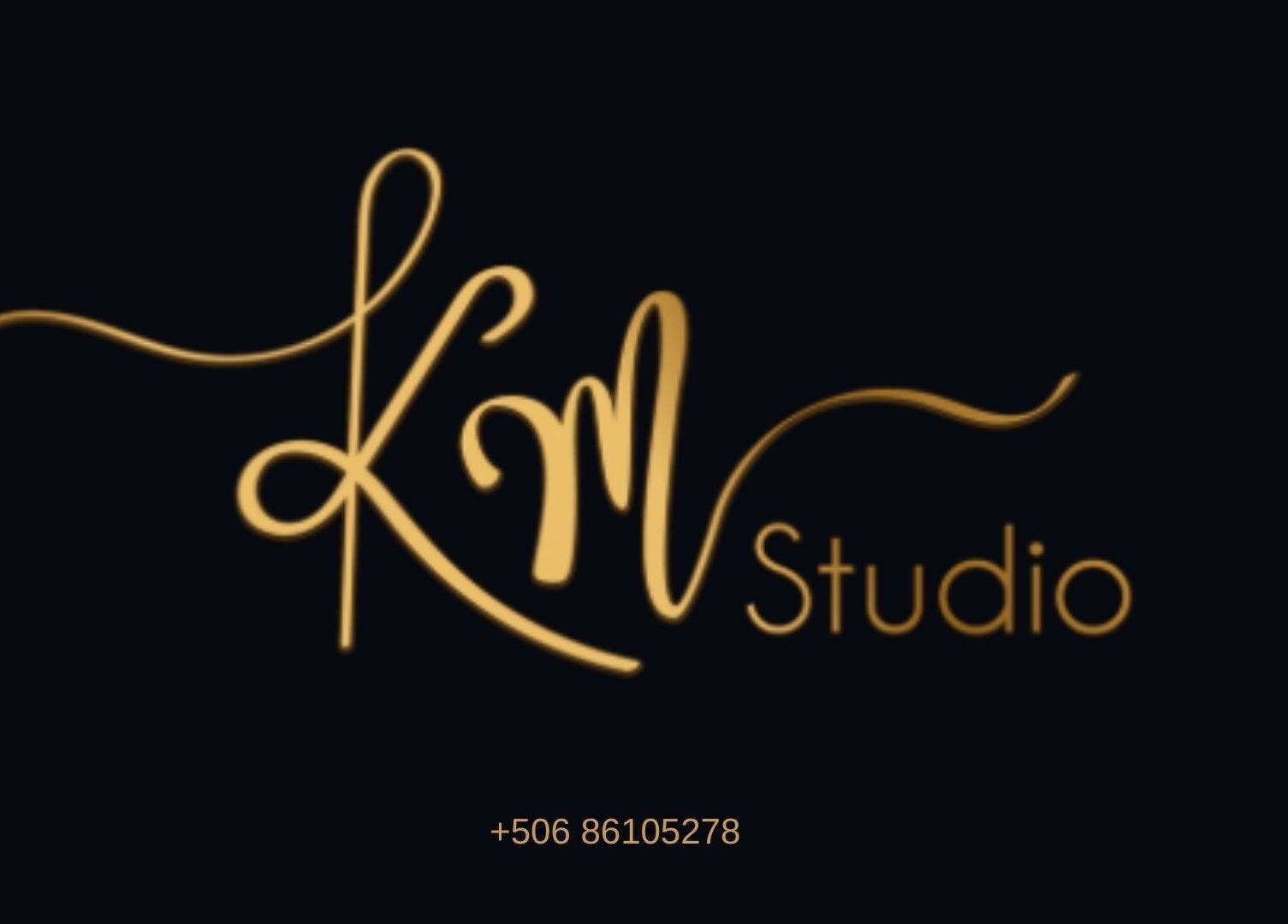 KMStudio elegant gold logo on black, located in Abangares, Guanacaste, CR.