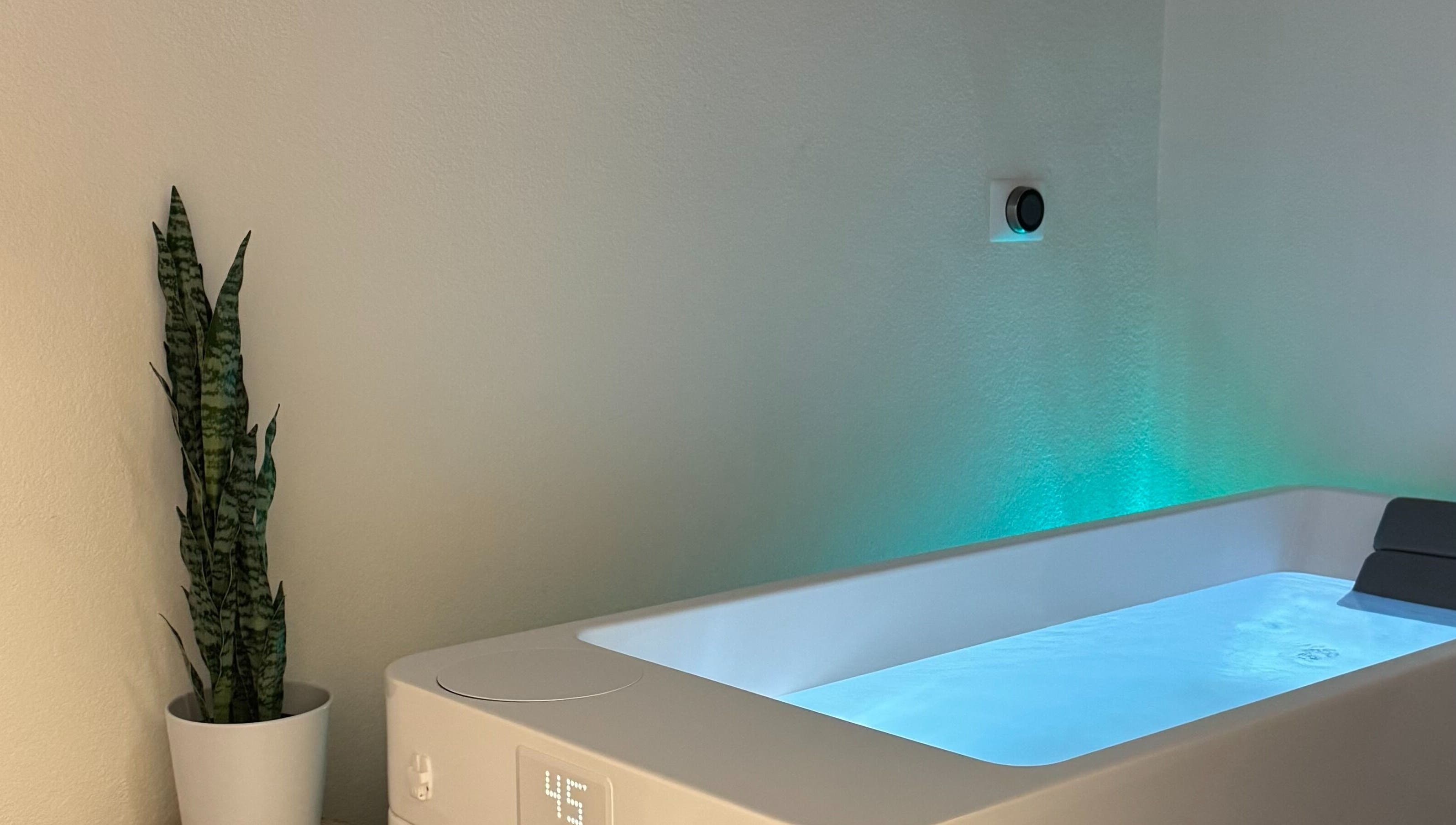 Tranquil floating tank at EverGlo Studios, Henderson, Nevada, US, offering a peaceful wellness experience.