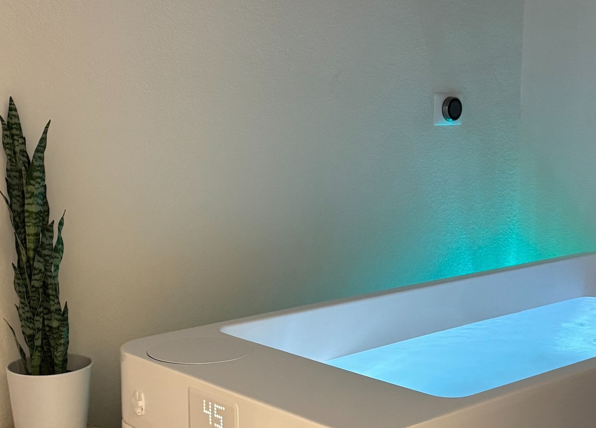Tranquil floating tank at EverGlo Studios, Henderson, Nevada, US, offering a peaceful wellness experience.