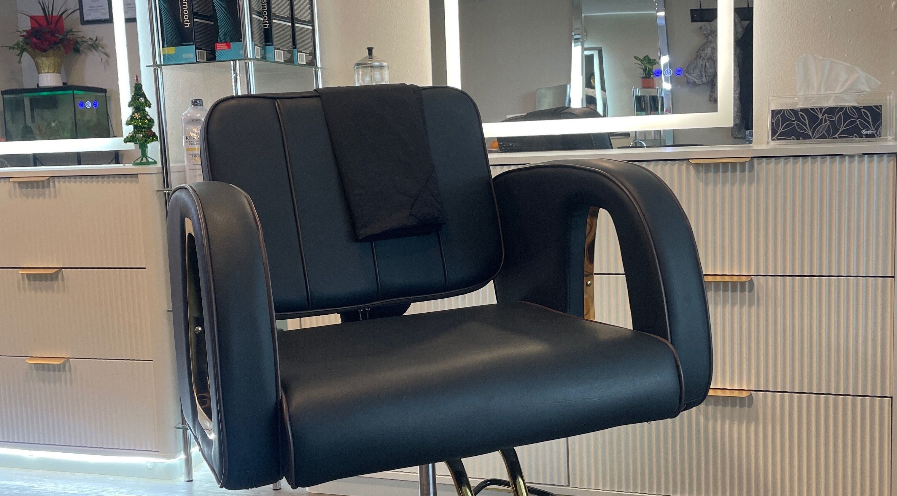 Elegant salon chair at Hair By Alyssa, Nanaimo, British Columbia, CA, offering premium beauty services.