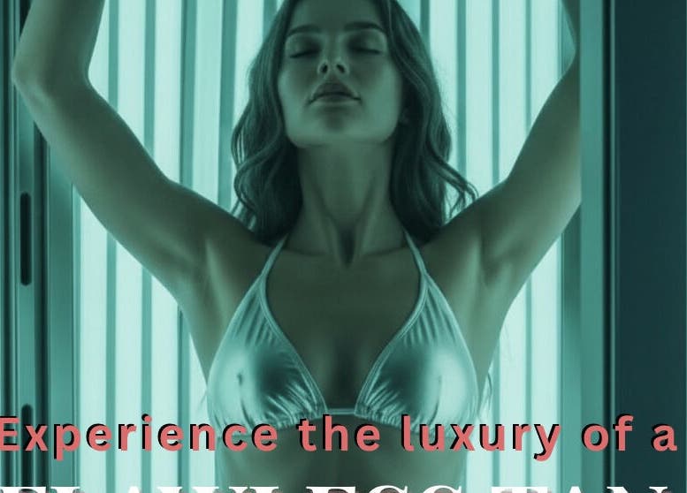 Woman enjoying tanning in luxurious booth at Tanning Room Lux Spa, Willemstad, CW.