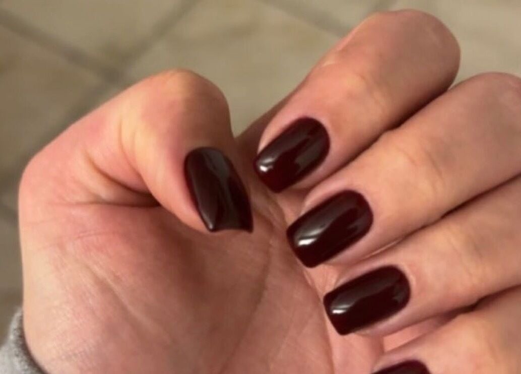 Elegant maroon nails manicure at Nails by Ruzan, Glendale, California, US.