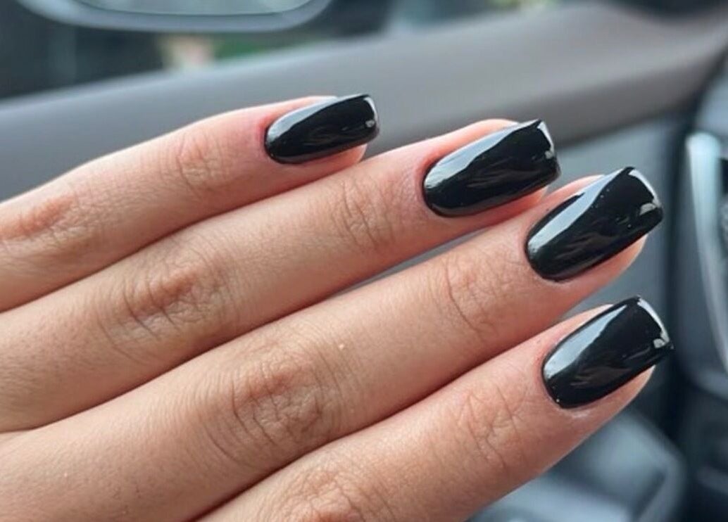 Elegant glossy black nails manicure at Nails by Ruzan, Glendale, California, US.