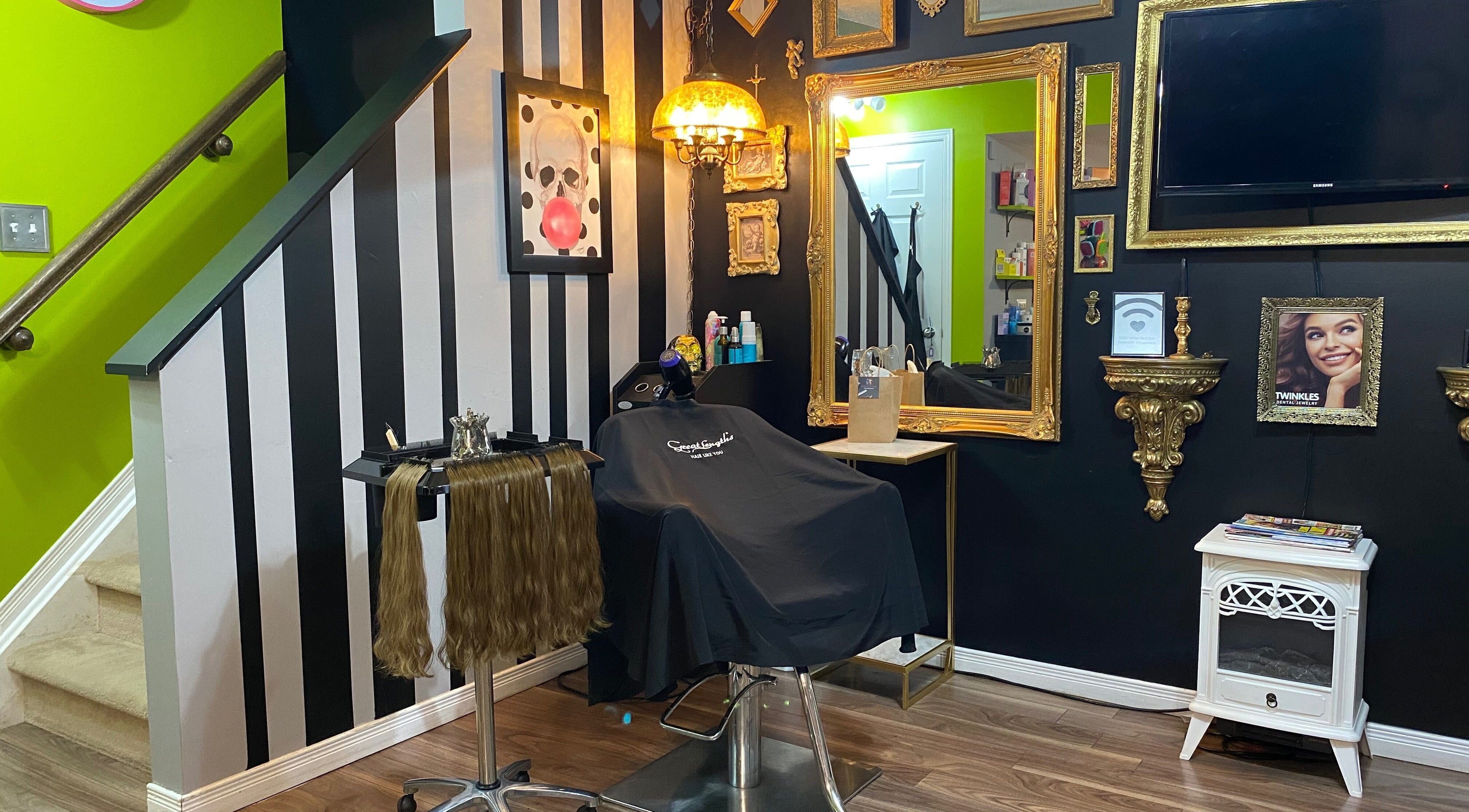 Chic salon corner at The Coven Extension Studio, Ottawa with stylish decor and hair styling station.