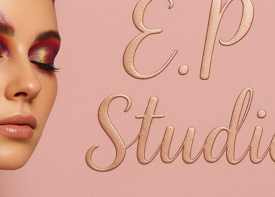 Close-up of artistic makeup at E.P Studio, Perth, Scotland, GB. Featuring vivid eye shadows.