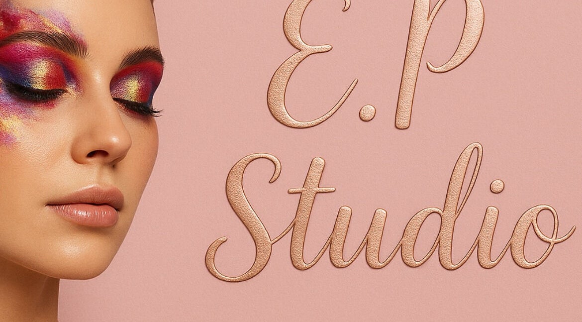 Close-up of artistic makeup at E.P Studio, Perth, Scotland, GB. Featuring vivid eye shadows.