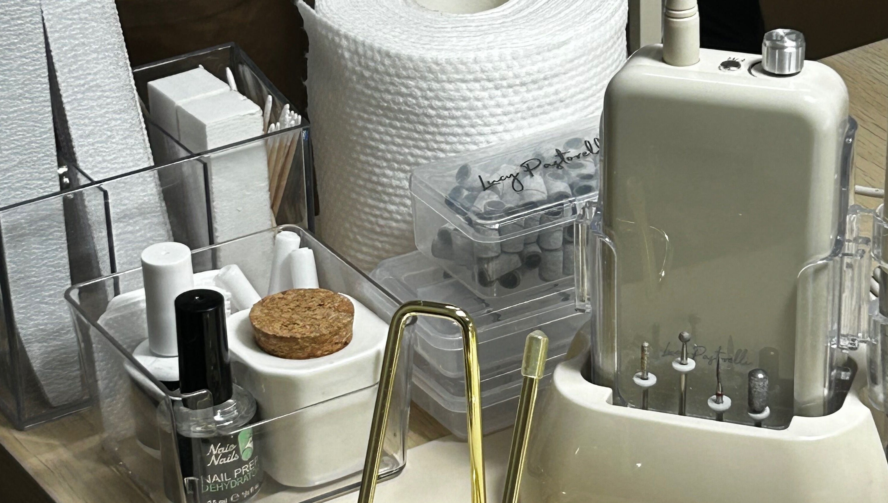 Nail care tools and supplies at glossi by kt, Blantyre, Scotland, GB, showcasing professional beauty equipment.